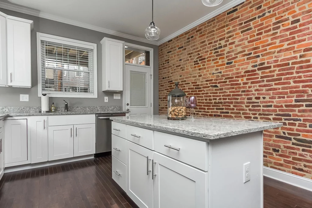 Example of exposed brick kitchen, kitchen designer Baltimore portfolio.